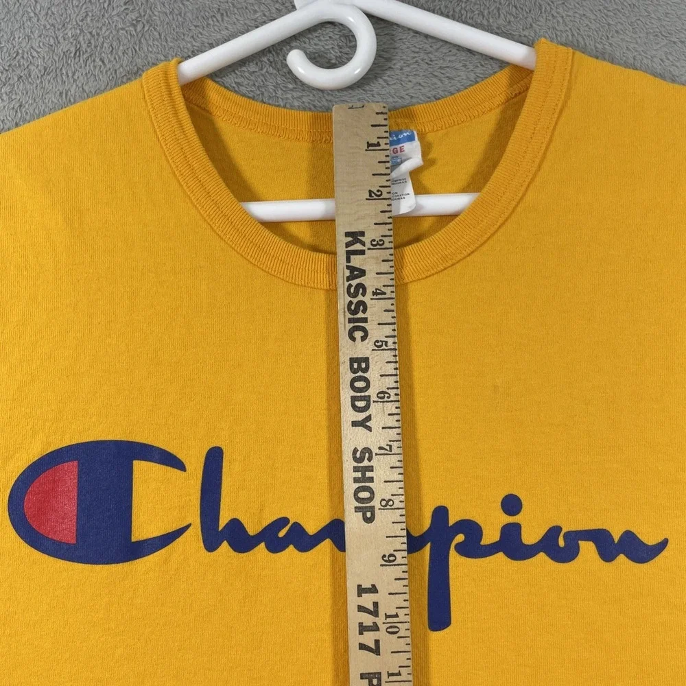 Champion Shirt Adult 2XL Yellow Spell Out Graphic Tee Short Sleeve READ - Picture 9 of 14